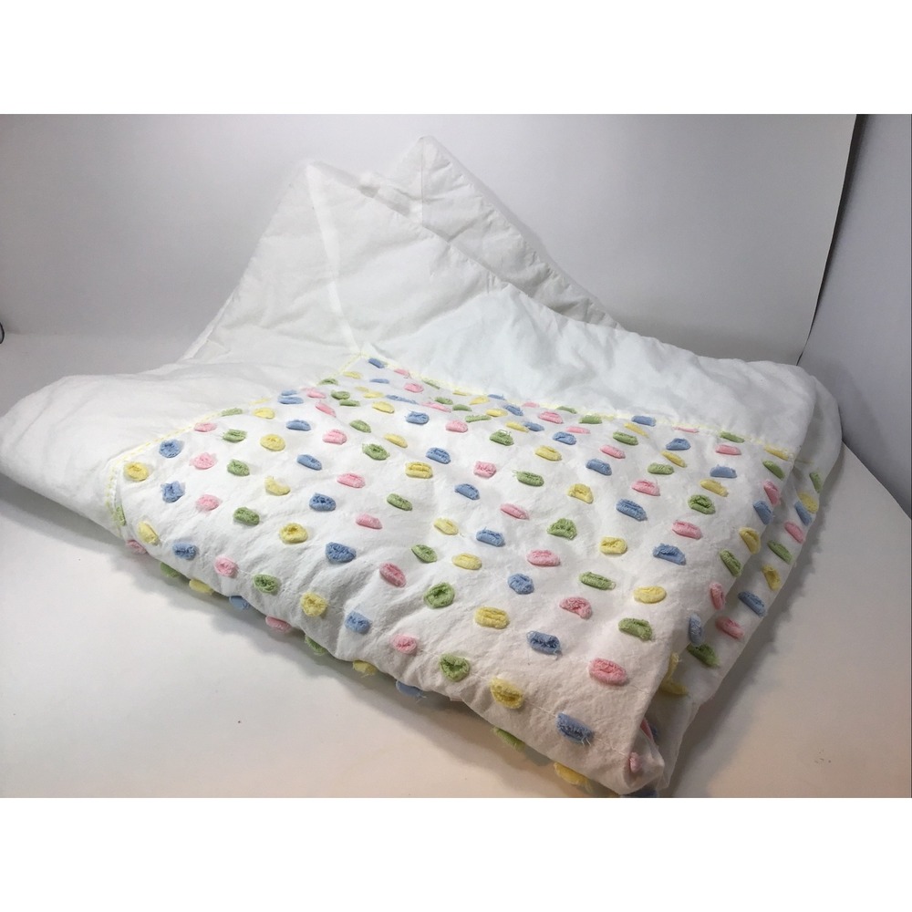 Stephan Baby Blanket 36"x40" White with Pastel Dots Quilted 100% Cotton 2007